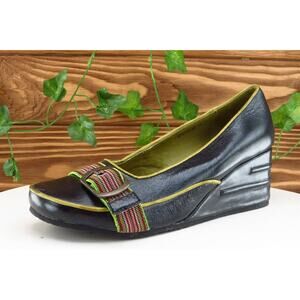 Chocolat Women Sz 38 M‎ Black Wedge Leather Shoes